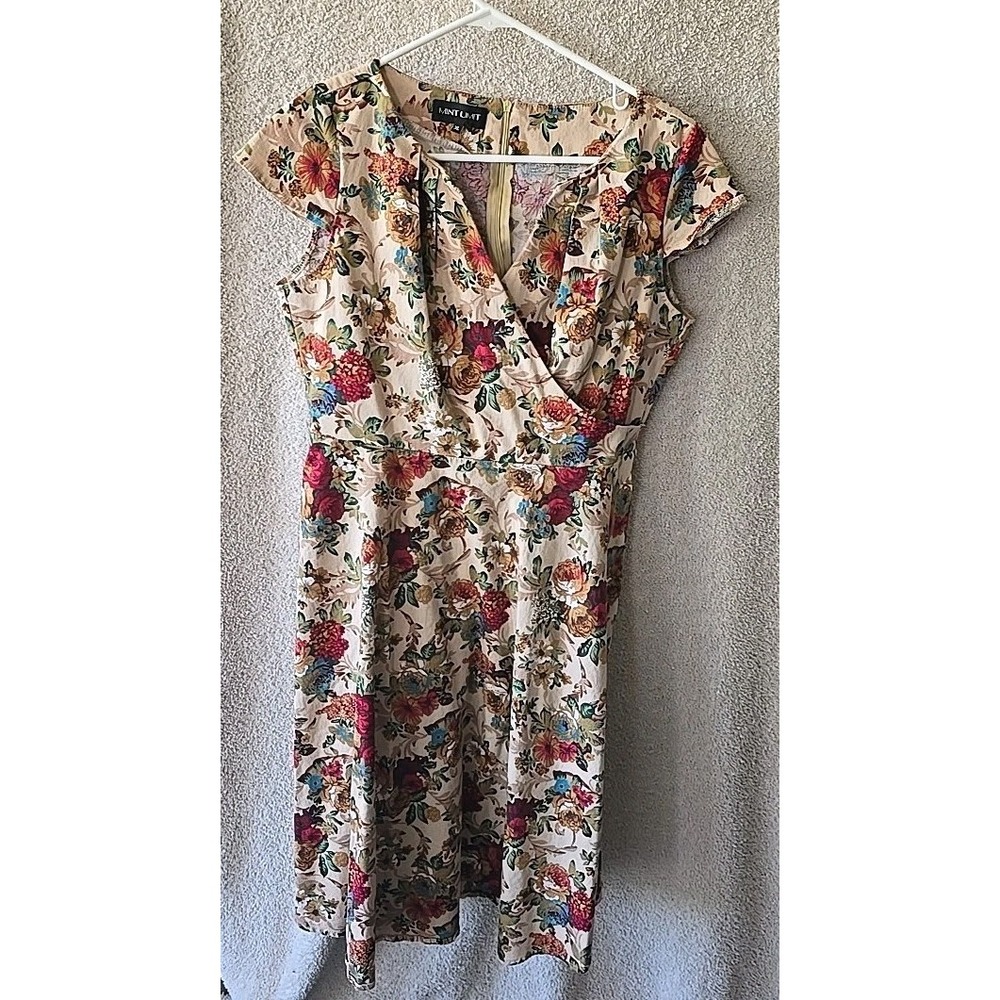 Mint Limit Womens Dress Sz XL V-Neck Short Sleeves Brown Floral BOHO Cottagecore
